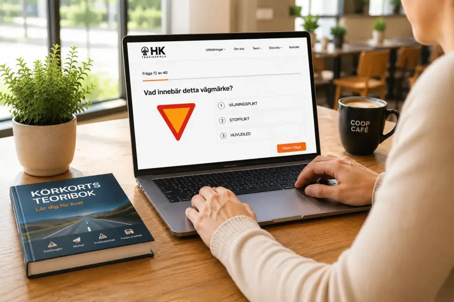 Digital teoriträning med körkortsbok och dator