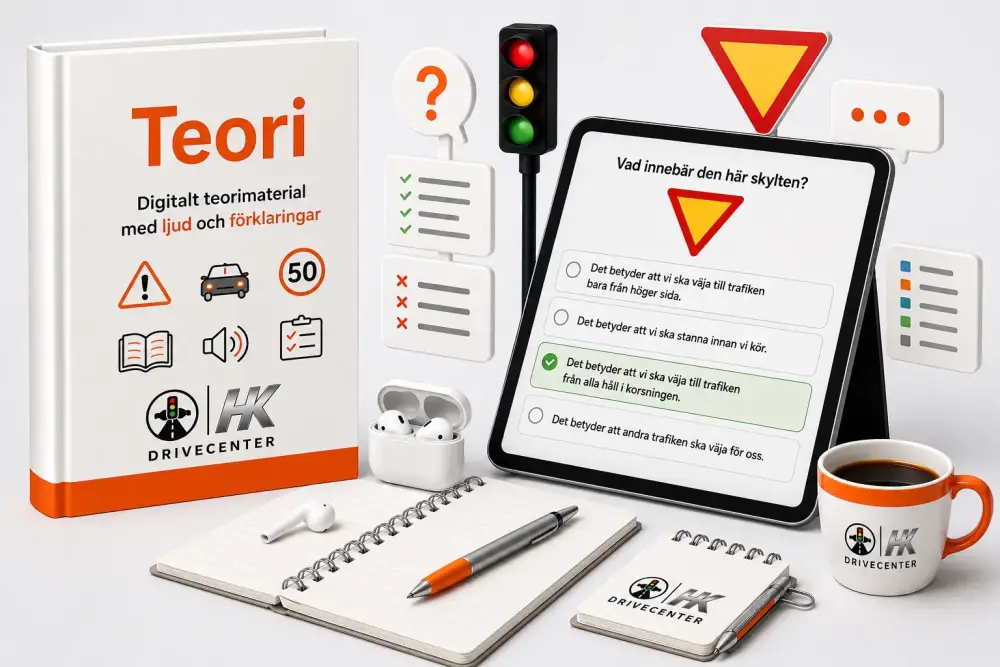 Digital teoriträning med frågor, skyltar och ljudstöd